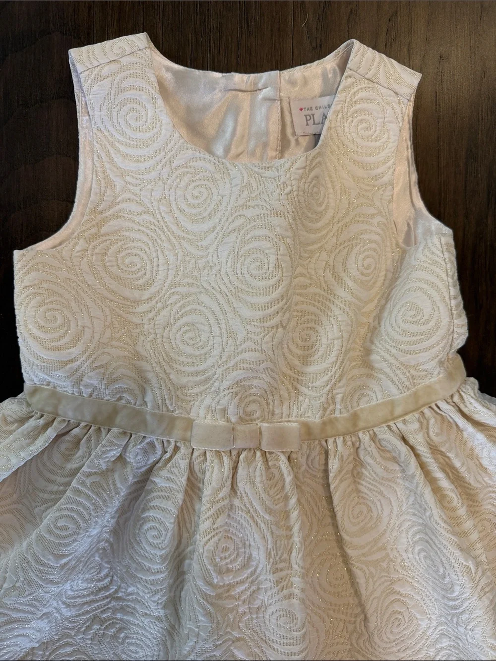 The Children's Place Cream Textured Swirl Party Dress with Waist Bow